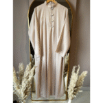 Elegant Nude/Beige Mandarin Collar Jubbah with Scalloped Trim